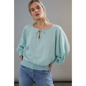 Anthropologie Gerri Seersucker Blouson Mint green balloon sleeve Size Large